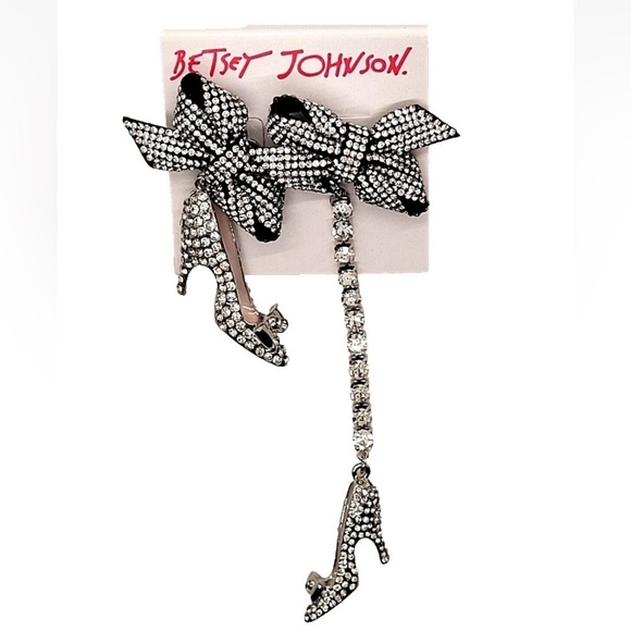 Betsey Johnson Jewelry - BETSEY JOHNSON Rhinestone High Heel Shoes & Bows Mismatched Dangle Earrings NWT